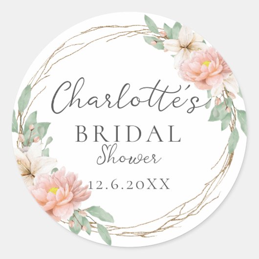 Moderne Waterverf Boho Krans Bruid Ronde Sticker (Voorkant)