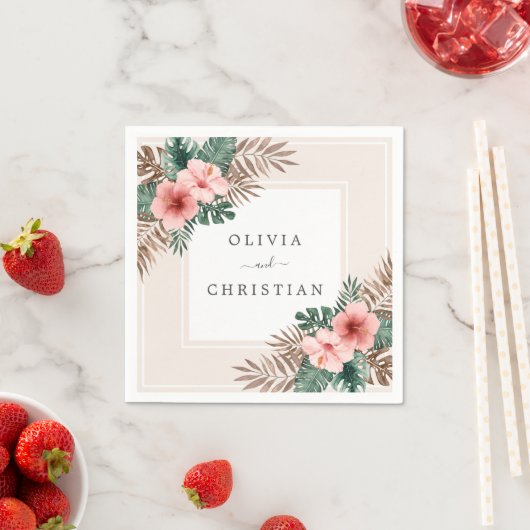 Moderne Waterverf Boho Tropische Bloemenbruiloft Servet (Insitu)