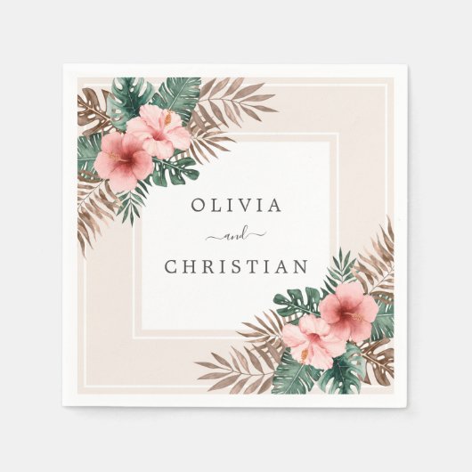 Moderne Waterverf Boho Tropische Bloemenbruiloft Servet (Voorkant)