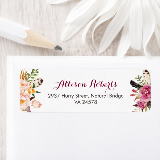 Moderne waterverf Boho-veren Stam bloemen Etiket (Insitu)