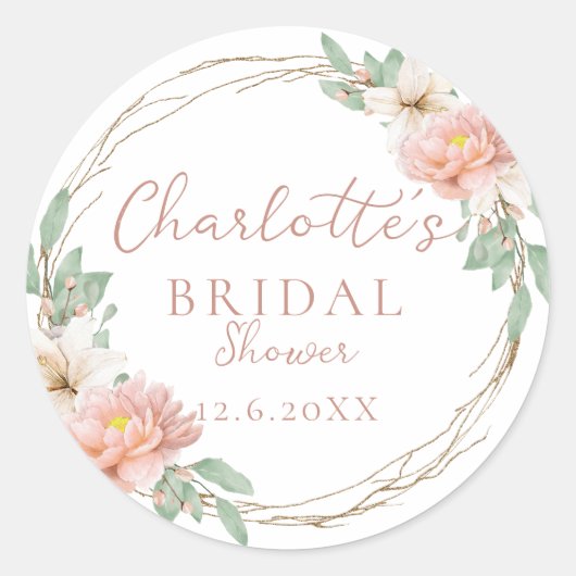 Moderne Waterverf Boho Wreath Bridal Ronde Sticker (Voorkant)
