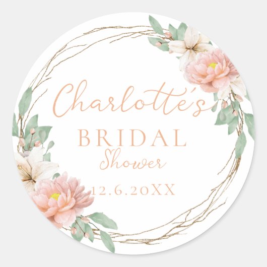 Moderne Waterverf Boho Wreath Bridal Ronde Sticker (Voorkant)