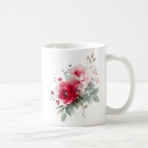 Moderne Waterverf bordeauxrode bloemen Koffiemok