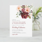 Moderne waterverf bordeauxroze & blos roze bloemen kaart (Staand voorkant)