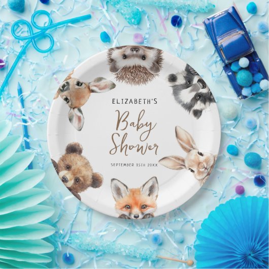 Moderne Waterverf Bos Dieren Baby Papieren Bordje (Feest)