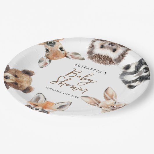 Moderne Waterverf Bos Dieren Baby Papieren Bordje (Gekanteld)