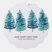 Moderne Waterverf Bosbomen Papier Ornament Kaart (Achterkant)