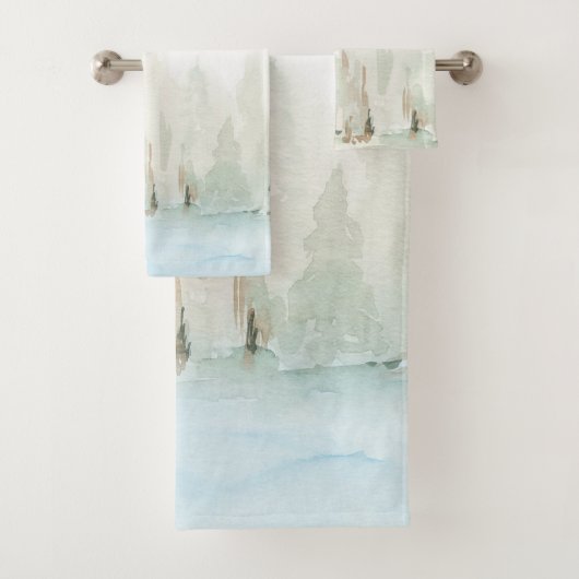 Moderne Waterverf Boslandschap Bad Handdoek Set (Insitu)