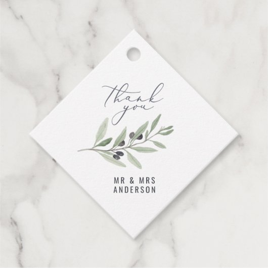 Moderne waterverf botanische bruiloft voor olijfbo bedankjes labels (Voorkant)