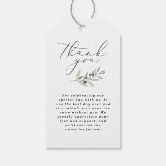 Moderne waterverf botanische bruiloft voor olijfbo cadeaulabel (Achterkant)