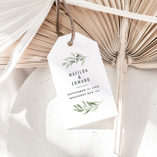 Moderne waterverf botanische bruiloft voor olijfbo cadeaulabel