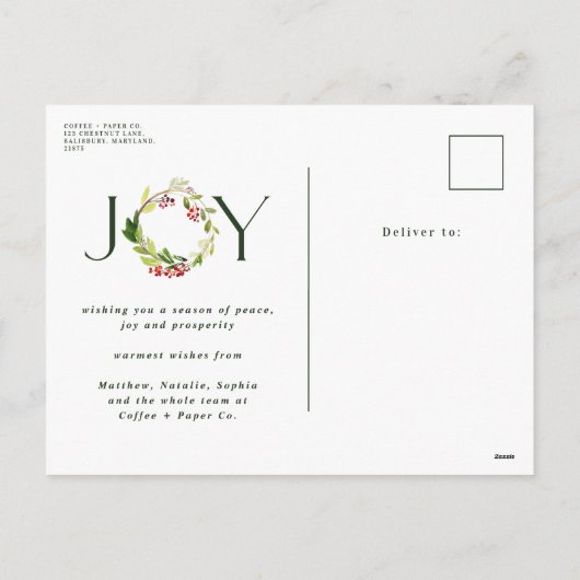 Moderne waterverf botanische feestdag feestdagenkaart (Achterkant)