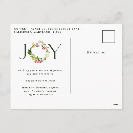 Moderne waterverf botanische feestdag feestdagenkaart (Achterkant)