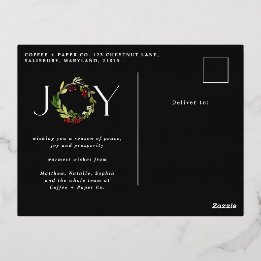 Moderne waterverf botanische feestdag folie feestdagen briefkaart (Achterkant)