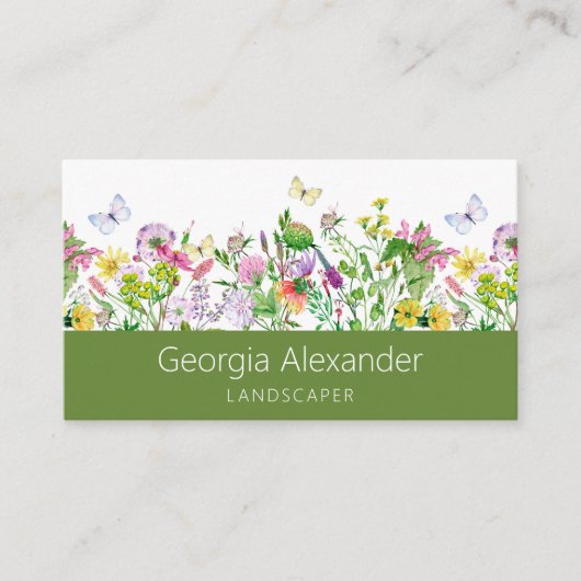 Moderne Waterverf botanische flora landstaal Visitekaartje (Voorkant)