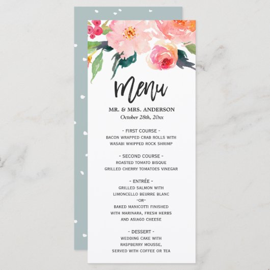 Moderne Waterverf Botanische Floral Wedding Menu (Voorkant / Achterkant)