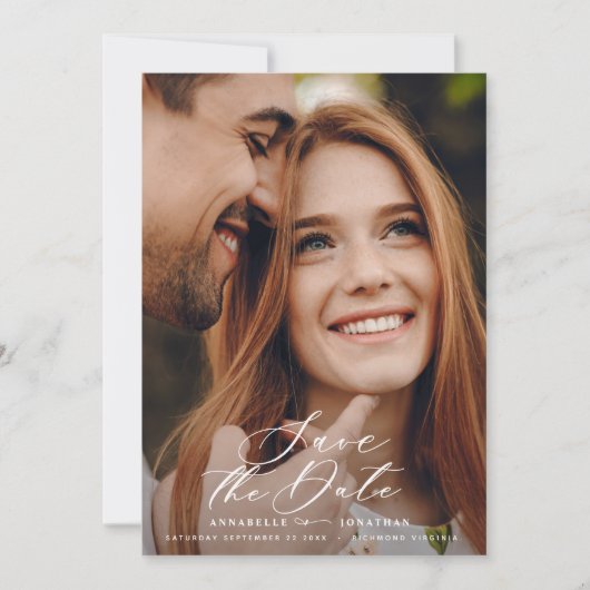 Moderne waterverf botanische foto-elegant script save the date (Voorkant)