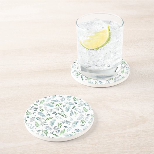 Moderne Waterverf botanische groen Eucalyptus Zandsteen Onderzetter (Zijkant)