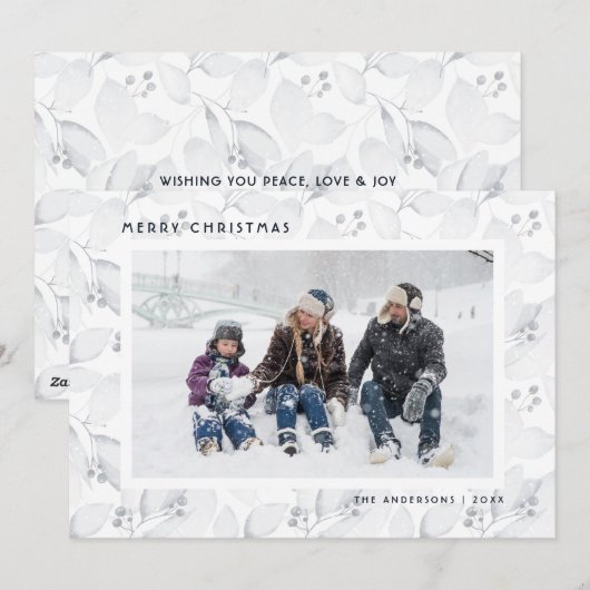 Moderne Waterverf Botanische kerstkaarten voor fot Feestdagenkaart (Voorkant / Achterkant)