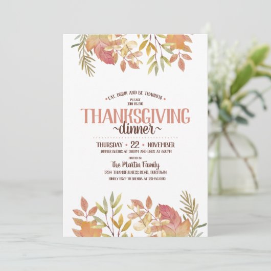 Moderne Waterverf Botanische Thanksgiving-diner Kaart (Staand voorkant)