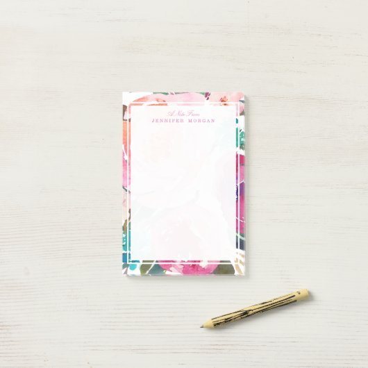 Moderne Waterverf botanische tuinbloemen Post-it® Notes (Op bureau)