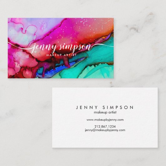Moderne Waterverf Bright Color Script Kalligrafie Visitekaartje (Voorkant / Achterkant)