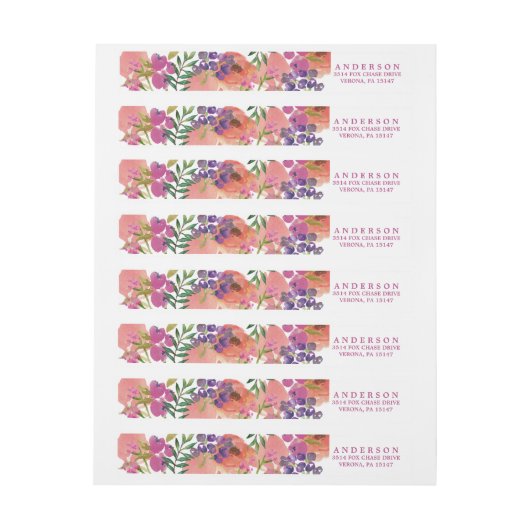 MODERNE WATERVERF BRUIDS ADRESETIKETTEN (Vel)