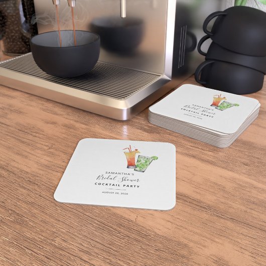 Moderne Waterverf Bruidsdouche Cocktailparty Kartonnen Onderzetters