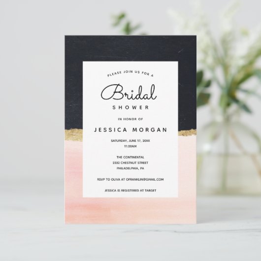 Moderne Waterverf Bruidsdouche Uitnodiging roze (Staand voorkant)