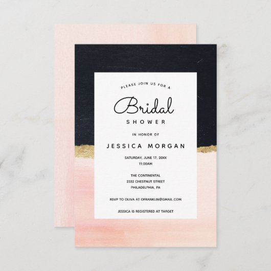 Moderne Waterverf Bruidsdouche Uitnodiging roze (Voorkant / Achterkant)