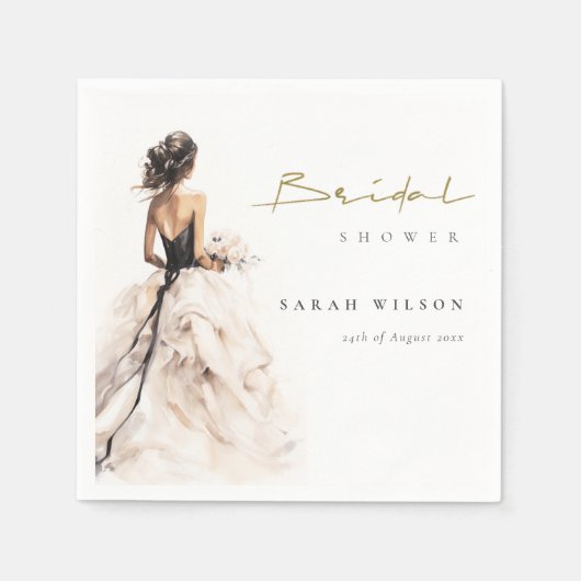 Moderne waterverf bruidsjurk bruidsshower servet (Voorkant)