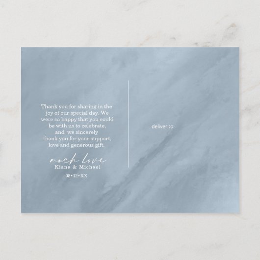 Moderne Waterverf bruiloft foto Dusty Blue ID816 Aankondigingskaart (Achterkant)