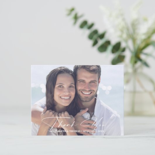 Moderne Waterverf bruiloft foto Dusty Blue ID816 Aankondigingskaart (Staand voorkant)