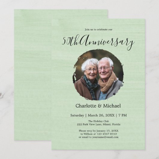 Moderne Waterverf bruiloft Jubileum Olijffoto Kaart (Voorkant / Achterkant)