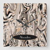 Moderne Waterverf bruin zwart patroon, aangepast Vierkante Klok (Voorkant)