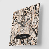 Moderne Waterverf bruin zwart patroon, aangepast Vierkante Klok (Hoek)