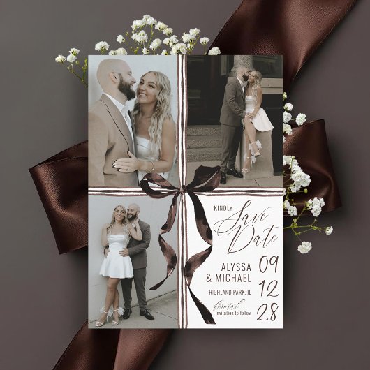 Moderne Waterverf Bruine Strik 3 Multi-Foto Bruilo Save The Date