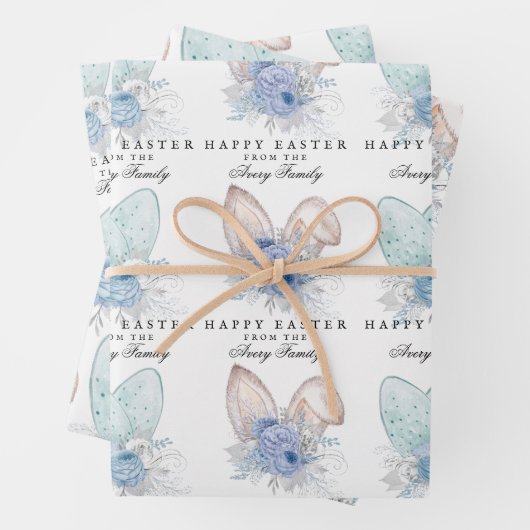 Moderne Waterverf Bunny Ears Easter gepersonalisee Inpakpapier Vel (In situ)