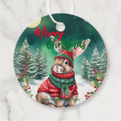 Moderne waterverf Bunny Rabbit Kerstboom Sneeuw Bedankjes Labels (Voorkant)