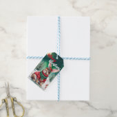 Moderne waterverf Bunny Rabbit Kerstboom Sneeuw Cadeaulabel (Met Touw)