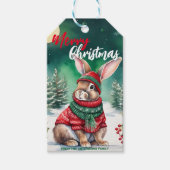 Moderne waterverf Bunny Rabbit Kerstboom Sneeuw Cadeaulabel (Voorkant)