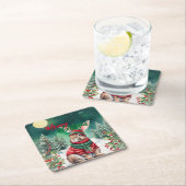 Moderne waterverf Bunny Rabbit Kerstboom Sneeuw Kartonnen Onderzetters (Insitu)