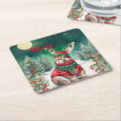 Moderne waterverf Bunny Rabbit Kerstboom Sneeuw Kartonnen Onderzetters (Schuin)