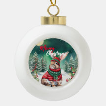 Moderne waterverf Bunny Rabbit Kerstboom Sneeuw