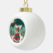 Moderne waterverf Bunny Rabbit Kerstboom Sneeuw Keramische Bal Ornament (Rechts)
