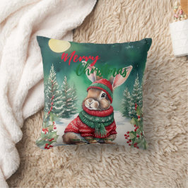 Moderne waterverf Bunny Rabbit Kerstboom Sneeuw Kussen