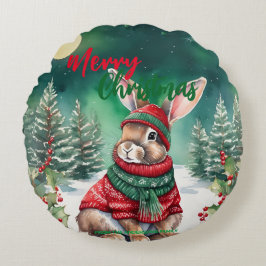 Moderne waterverf Bunny Rabbit Kerstboom Sneeuw Rond Kussen