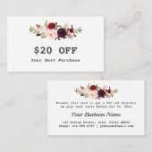 Moderne Waterverf Burgundy Bloem Make-up Artist Kortingskaartje (Voorkant / Achterkant)