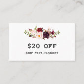 Moderne Waterverf Burgundy Bloem Make-up Artist Kortingskaartje (Voorkant)