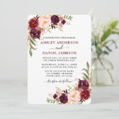 Moderne Waterverf Burgundy Floral Greenery Wedding Kaart (Staand voorkant)